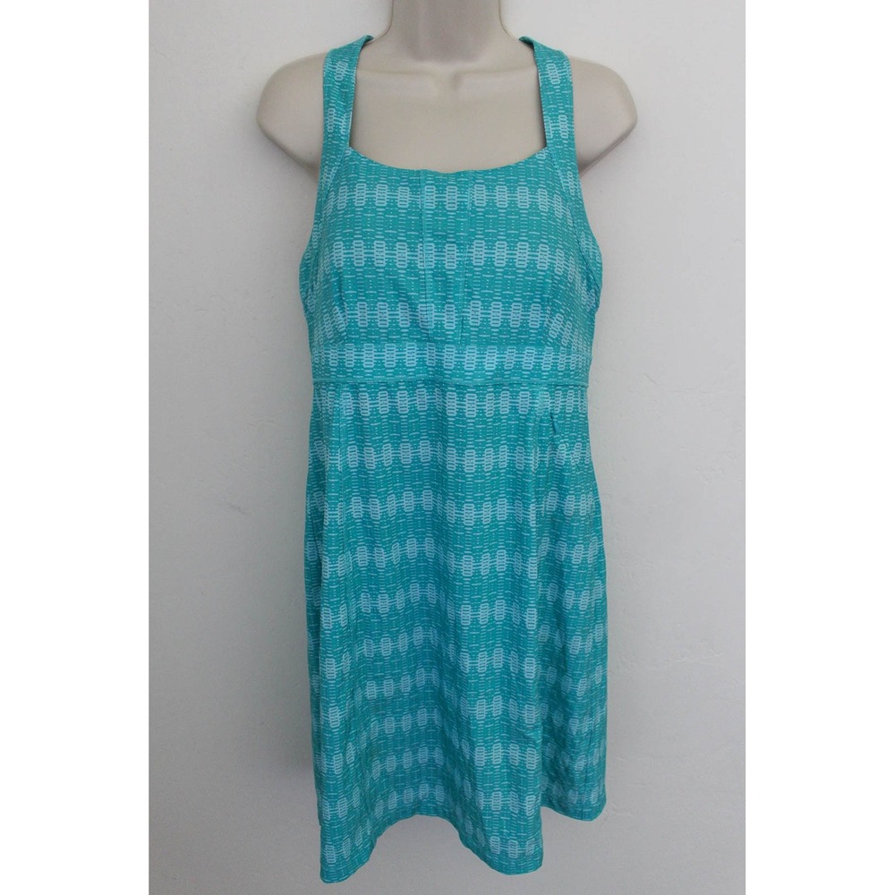 Title Nine Nimblene Dress Size 12 Blue Print Racerback Sleeveless Built in Bra